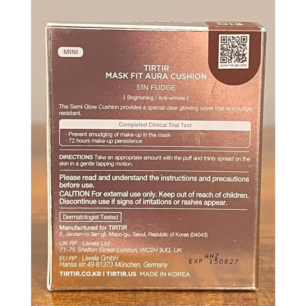 TIRTIR Mask Fit Aura Cushion Foundation Mini 4.5g / 0.15oz- 51N Fudge NIB Sealed